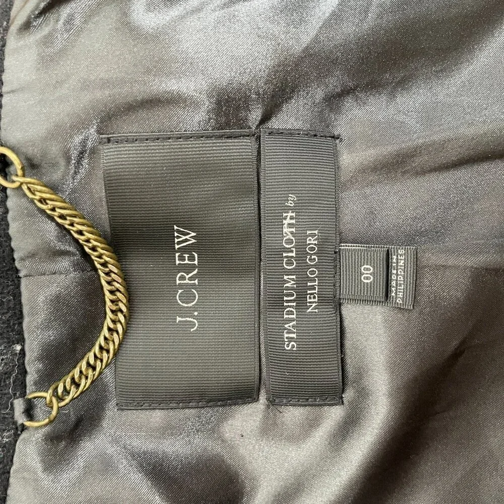 J.Crew Black Chateau Parka Italian Wool Stadium Cloth Hooded Coat sz:00 B3901